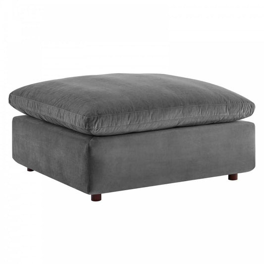 Commix Down Filled Overstuffed Performance Velvet Ottoman, Gray