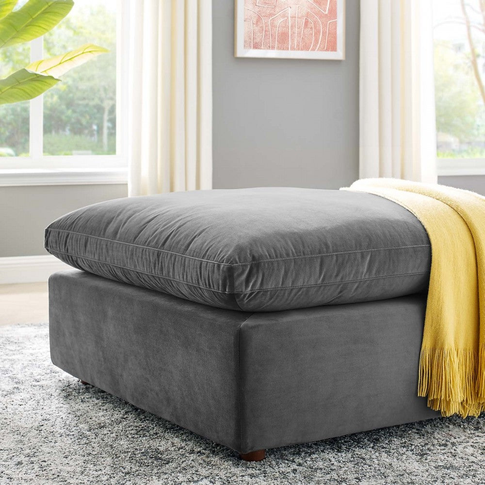 Commix Down Filled Overstuffed Performance Velvet Ottoman, Gray