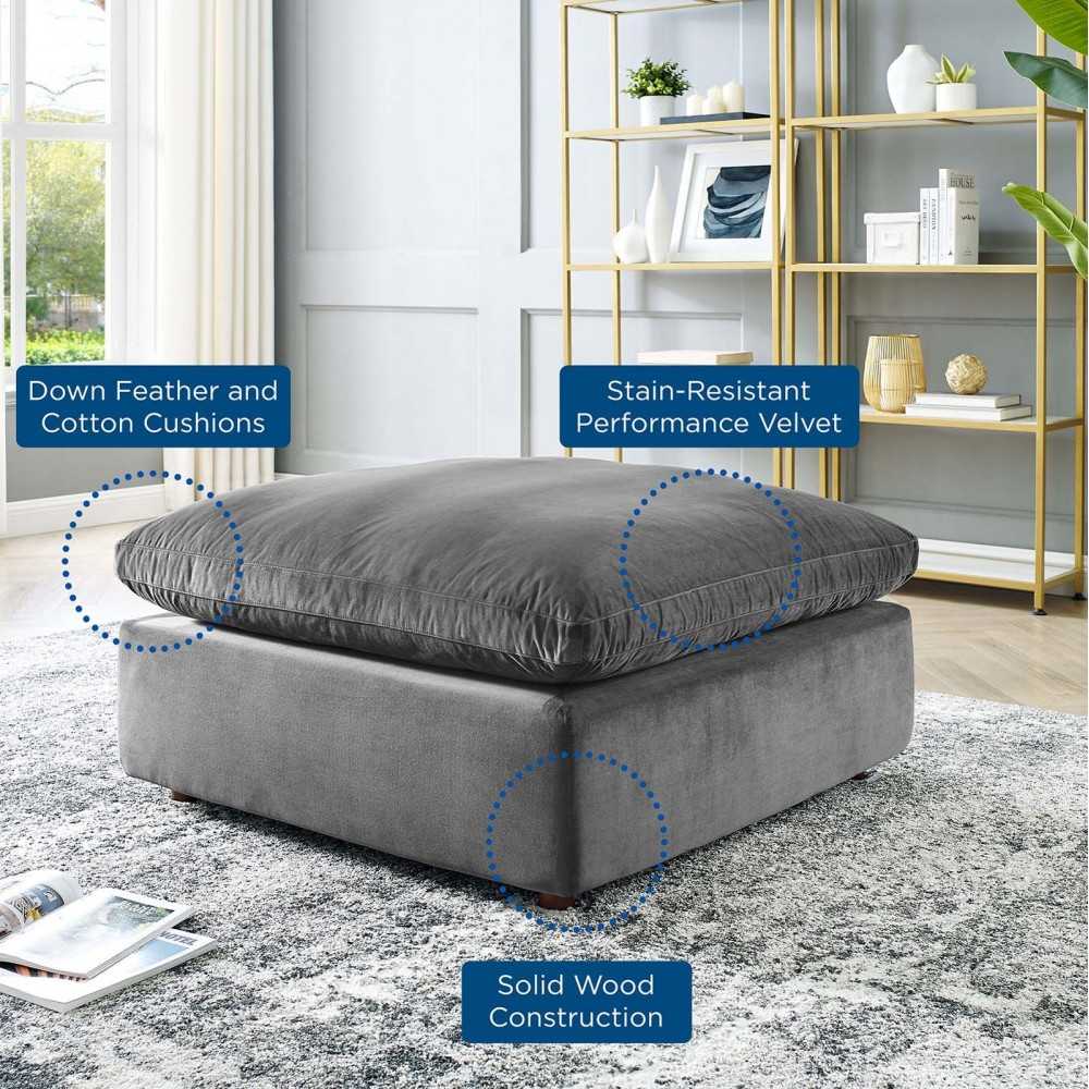 Commix Down Filled Overstuffed Performance Velvet Ottoman, Gray