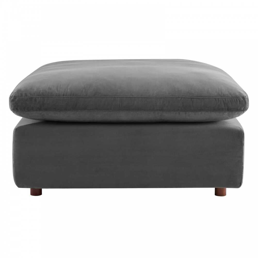 Commix Down Filled Overstuffed Performance Velvet Ottoman, Gray