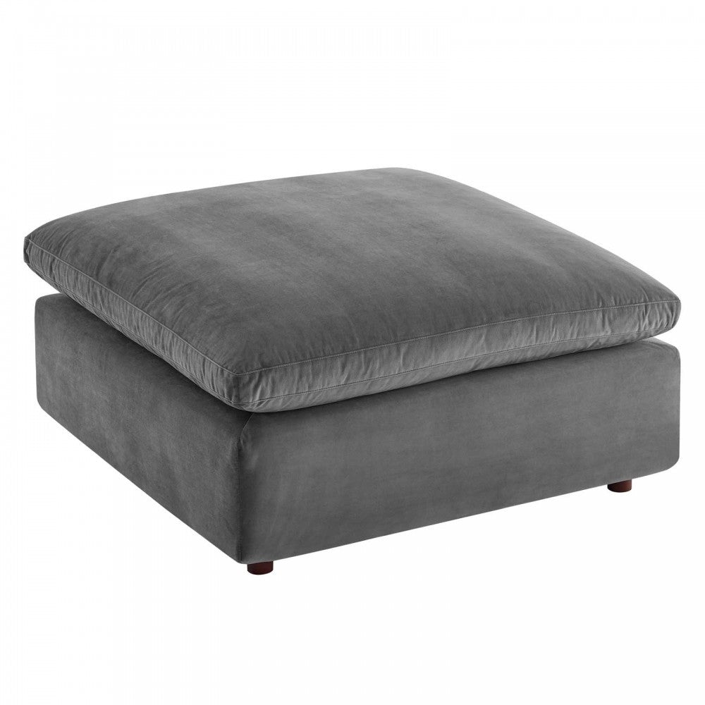 Commix Down Filled Overstuffed Performance Velvet Ottoman, Gray