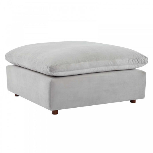 Commix Down Filled Overstuffed Performance Velvet Ottoman, Light Gray