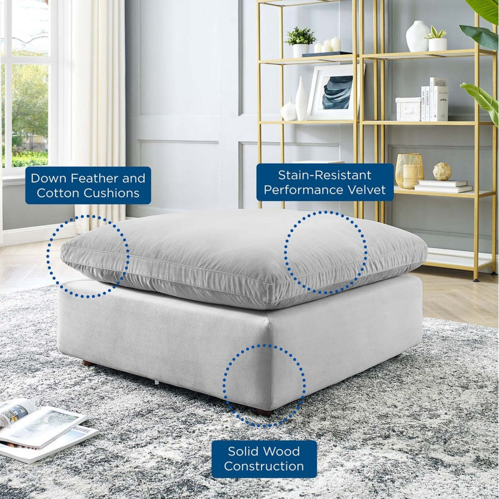Commix Down Filled Overstuffed Performance Velvet Ottoman, Light Gray
