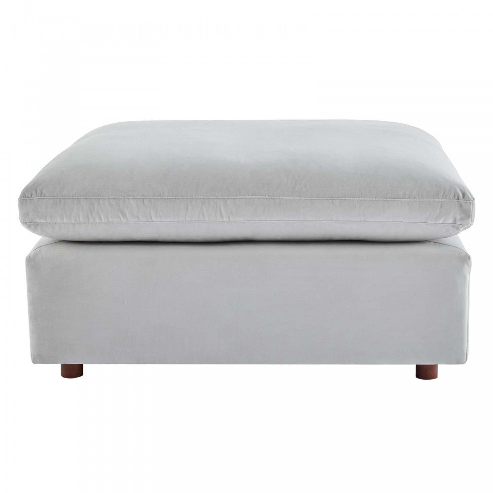 Commix Down Filled Overstuffed Performance Velvet Ottoman, Light Gray
