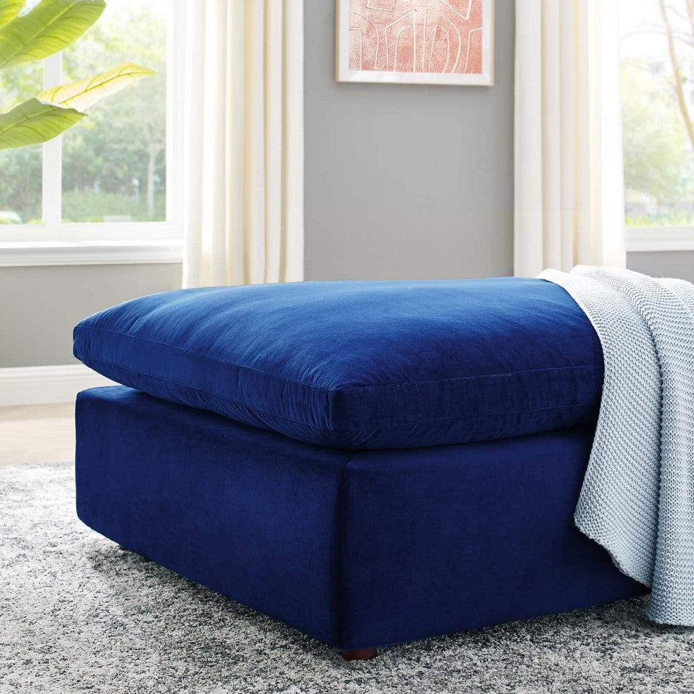 Commix Down Filled Overstuffed Performance Velvet Ottoman, Navy