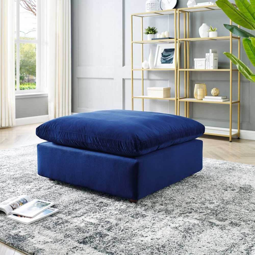 Commix Down Filled Overstuffed Performance Velvet Ottoman, Navy