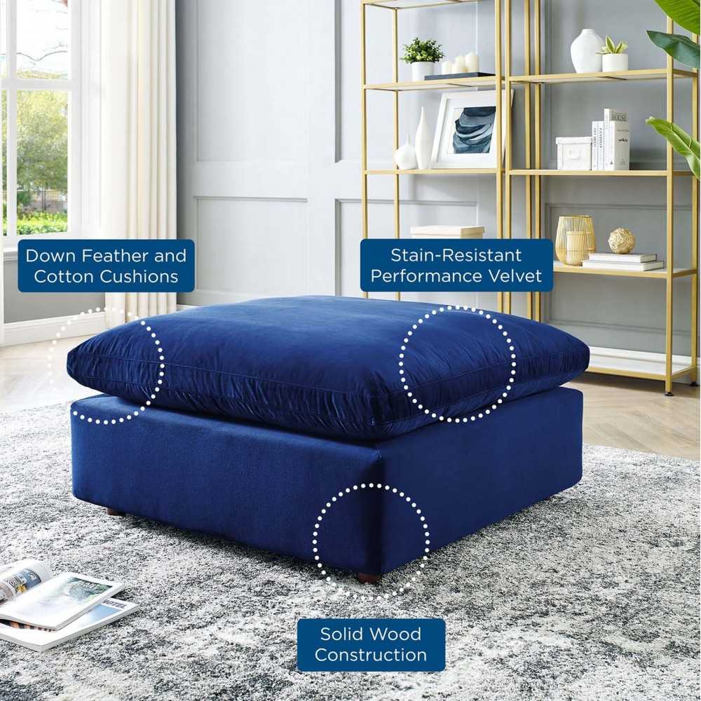 Commix Down Filled Overstuffed Performance Velvet Ottoman, Navy