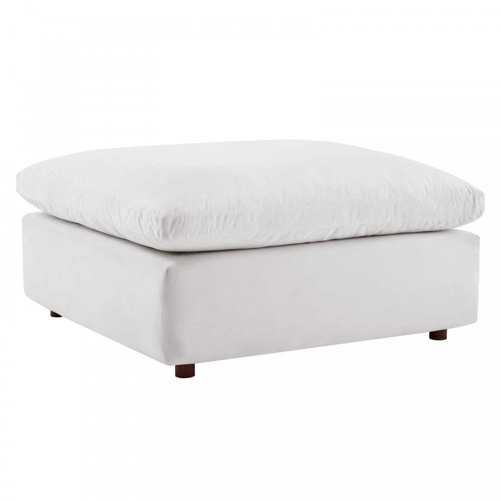 Commix Down Filled Overstuffed Performance Velvet Ottoman, White