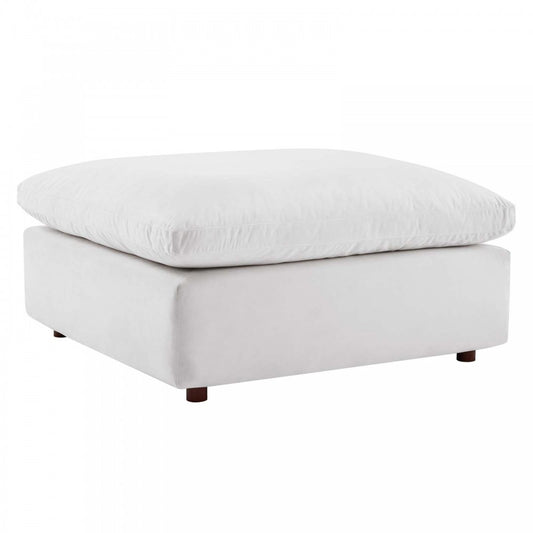 Commix Down Filled Overstuffed Performance Velvet Ottoman, White