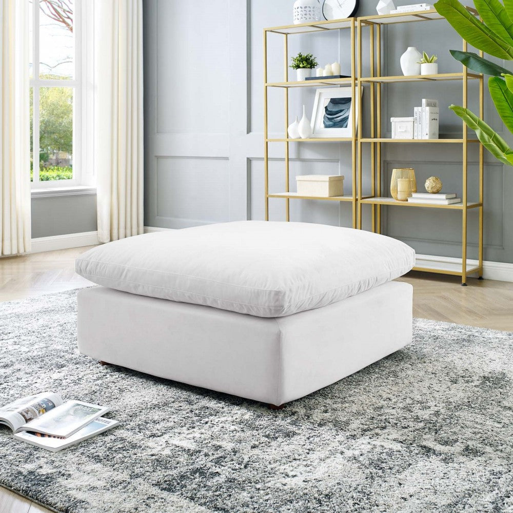 Commix Down Filled Overstuffed Performance Velvet Ottoman, White