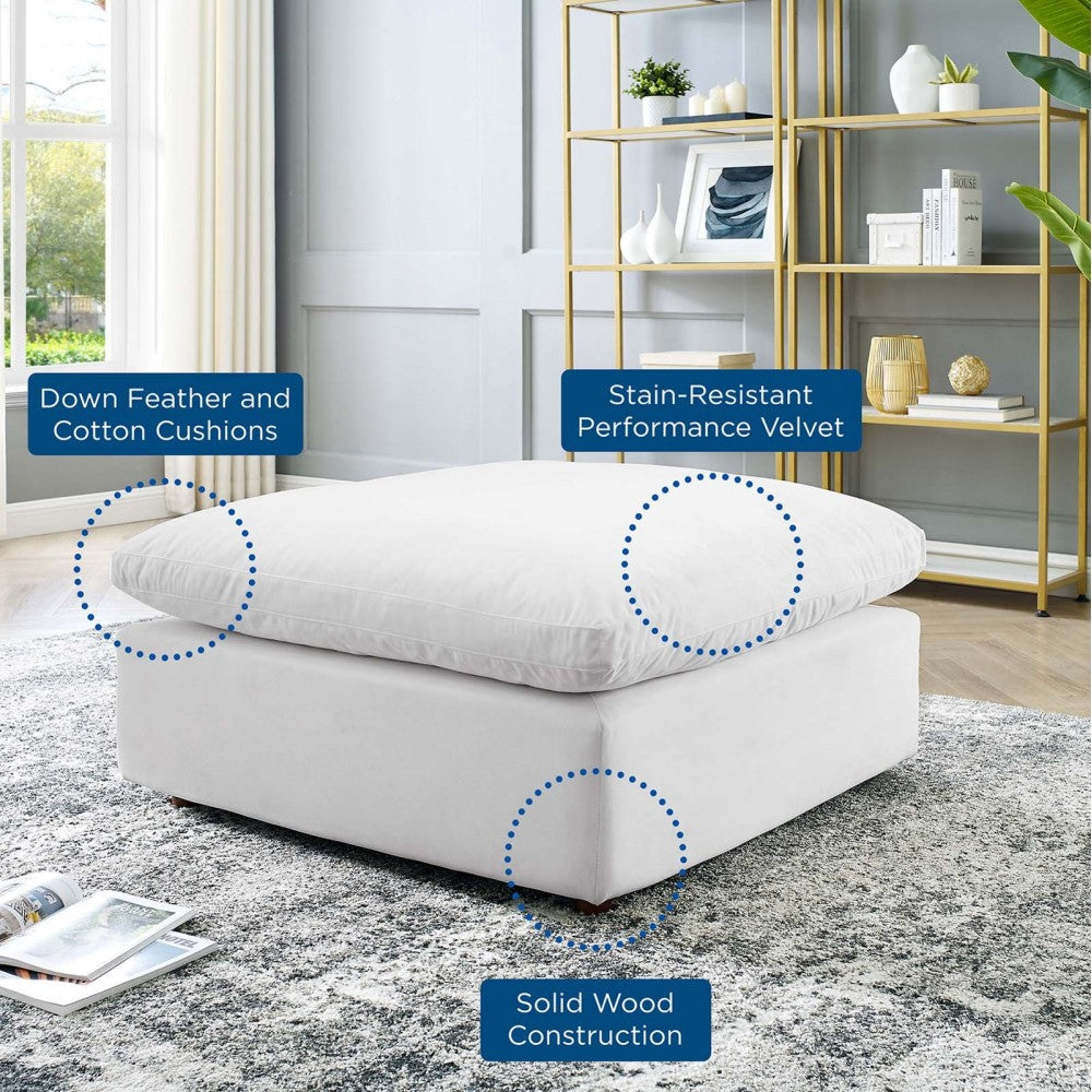 Commix Down Filled Overstuffed Performance Velvet Ottoman, White