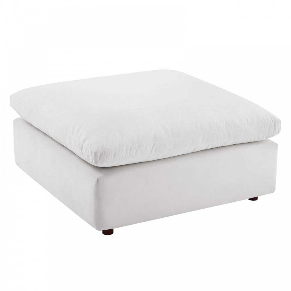 Commix Down Filled Overstuffed Performance Velvet Ottoman, White