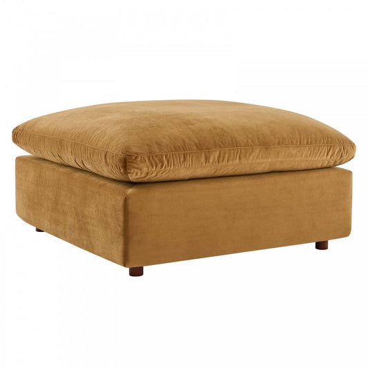 Commix Down Filled Overstuffed Performance Velvet Ottoman, Cognac