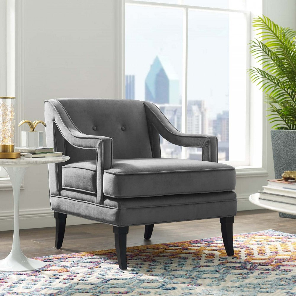 Concur Button Tufted Performance Velvet Armchair, Gray