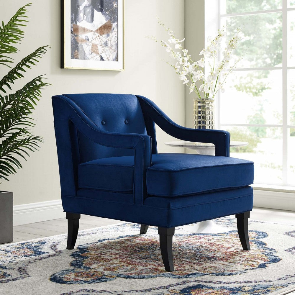 Concur Button Tufted Performance Velvet Armchair, Navy