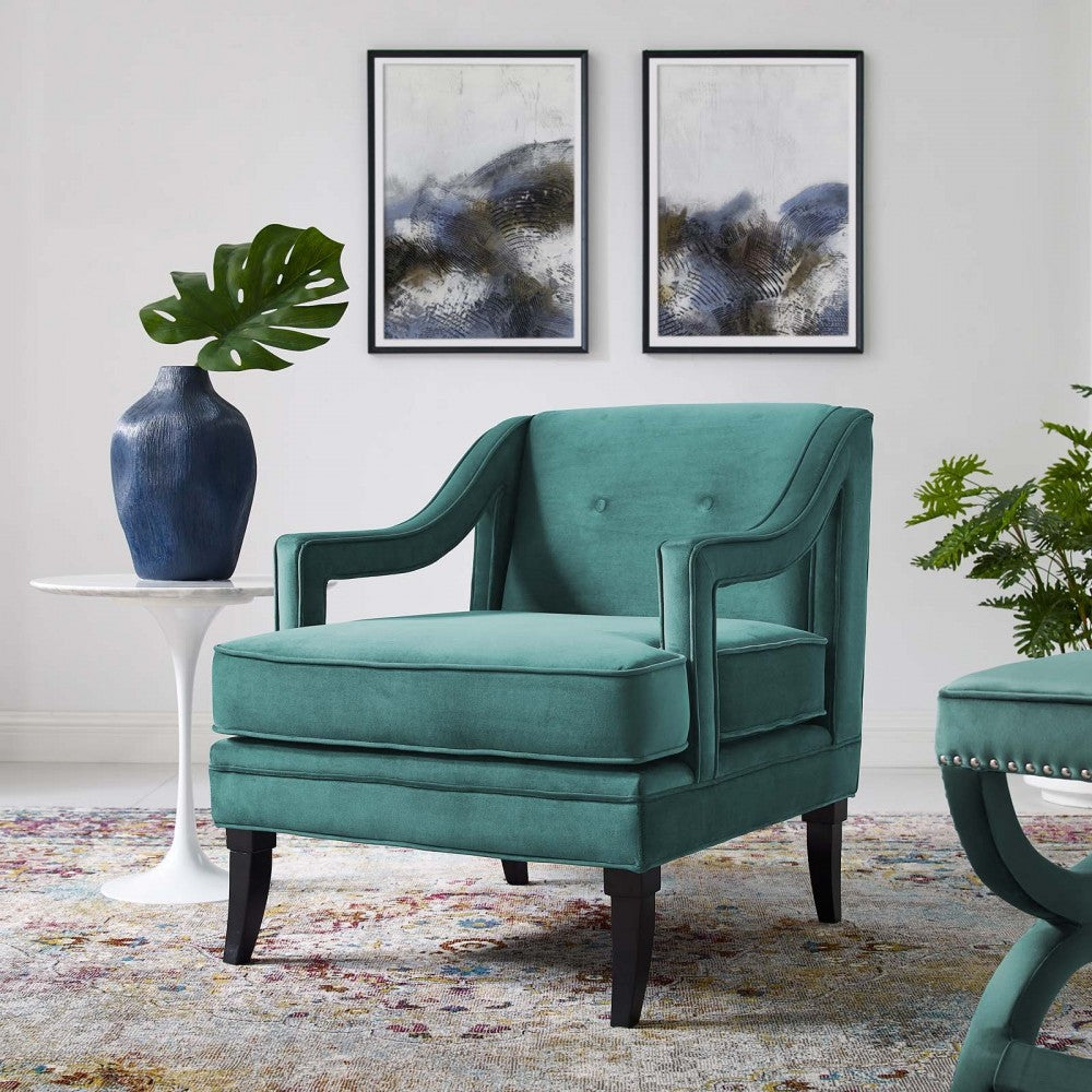 Concur Button Tufted Performance Velvet Armchair, Teal