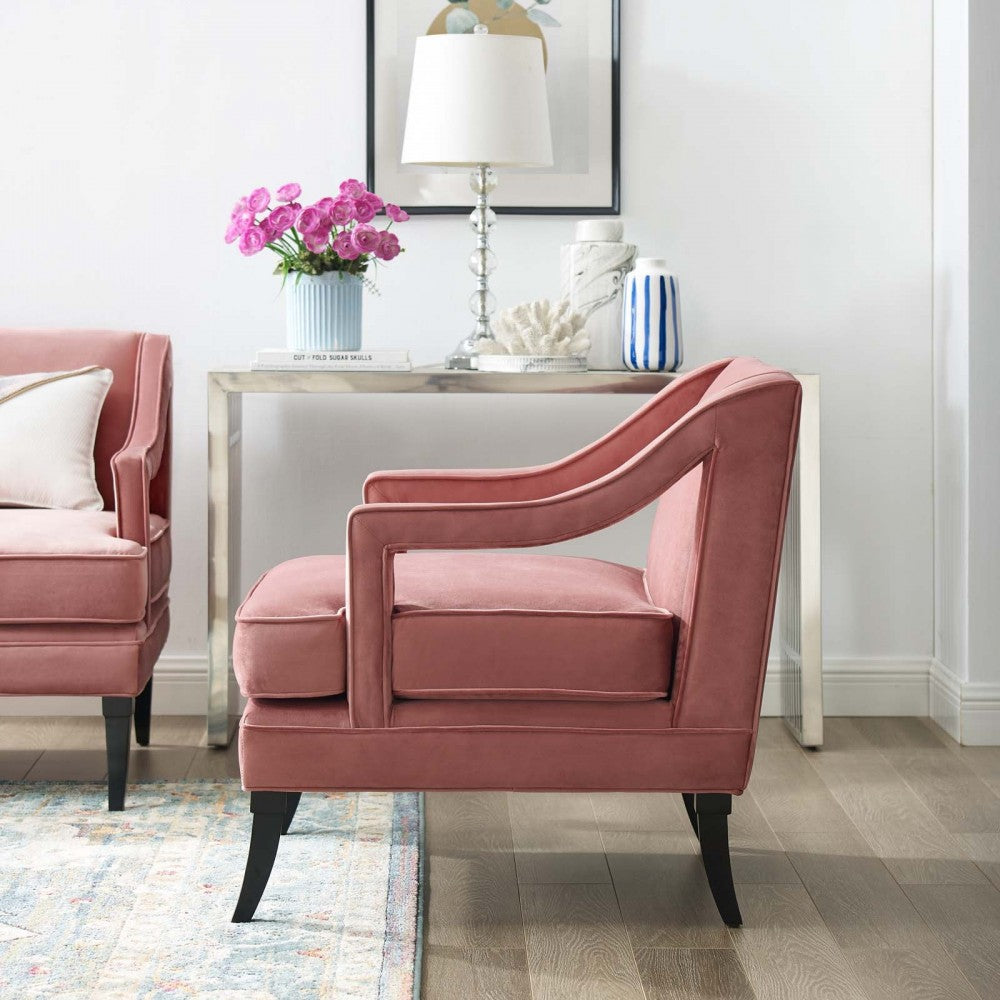 Concur Button Tufted Performance Velvet Armchair, Dusty Rose