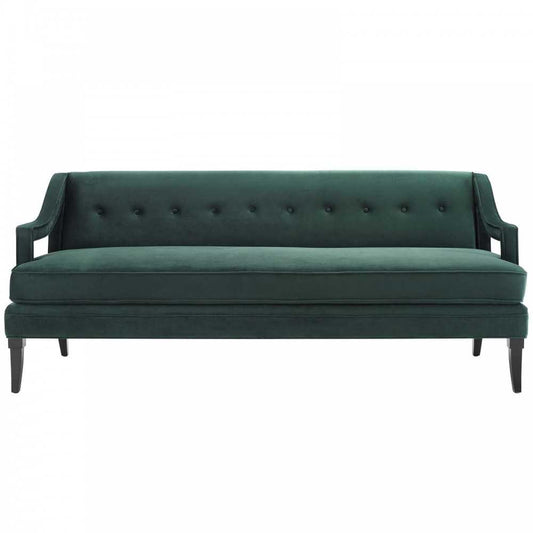 Concur Button Tufted Performance Velvet Sofa, Green