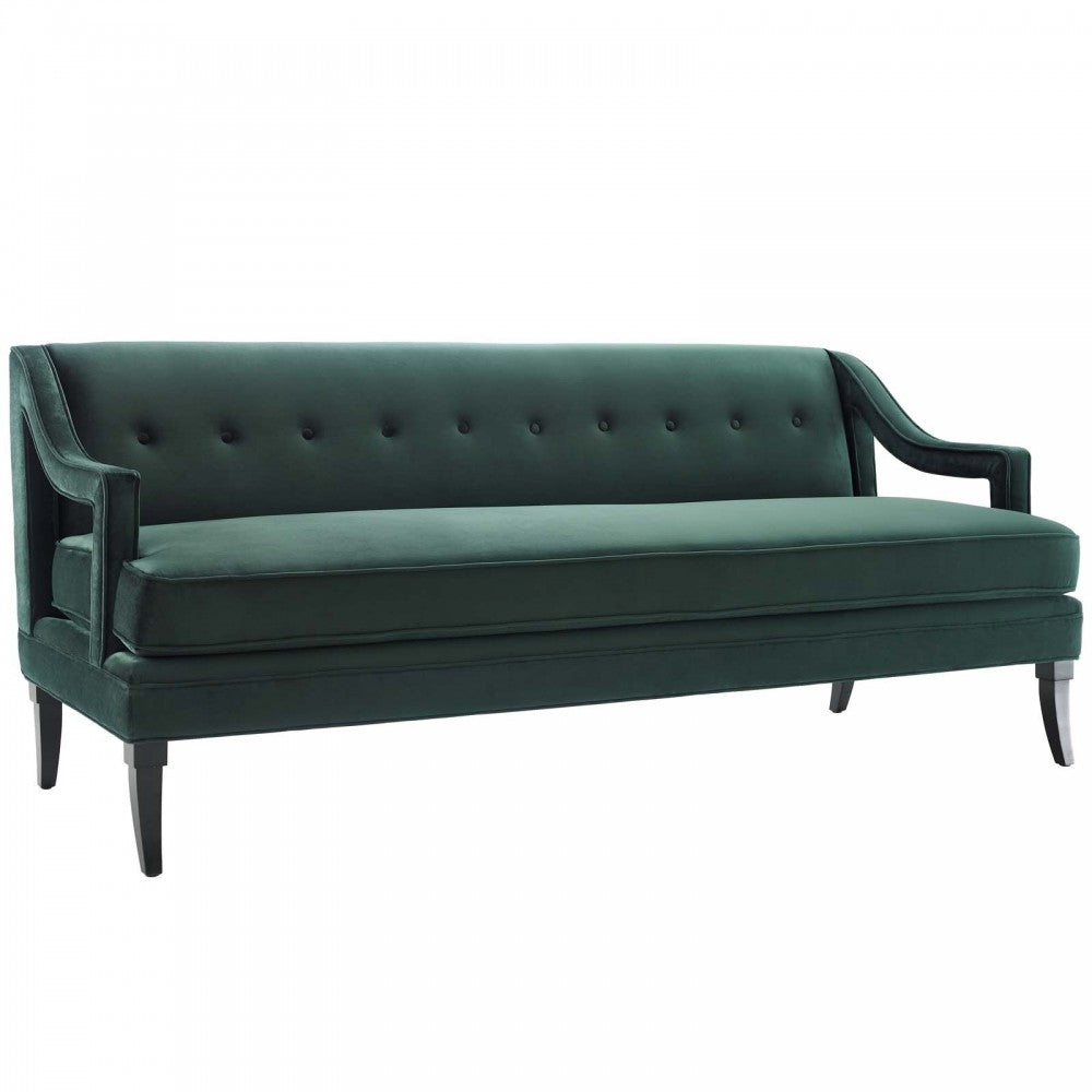 Concur Button Tufted Performance Velvet Sofa, Green