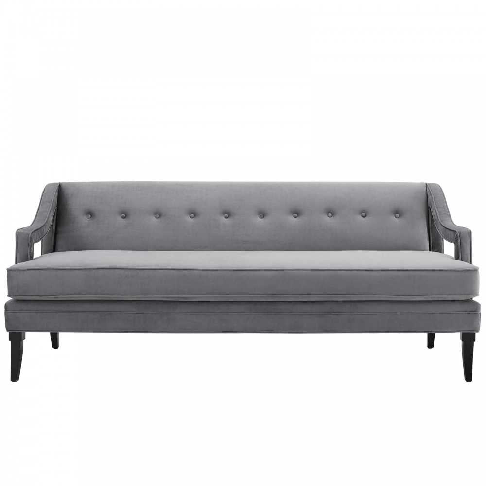 Concur Button Tufted Performance Velvet Sofa, Gray