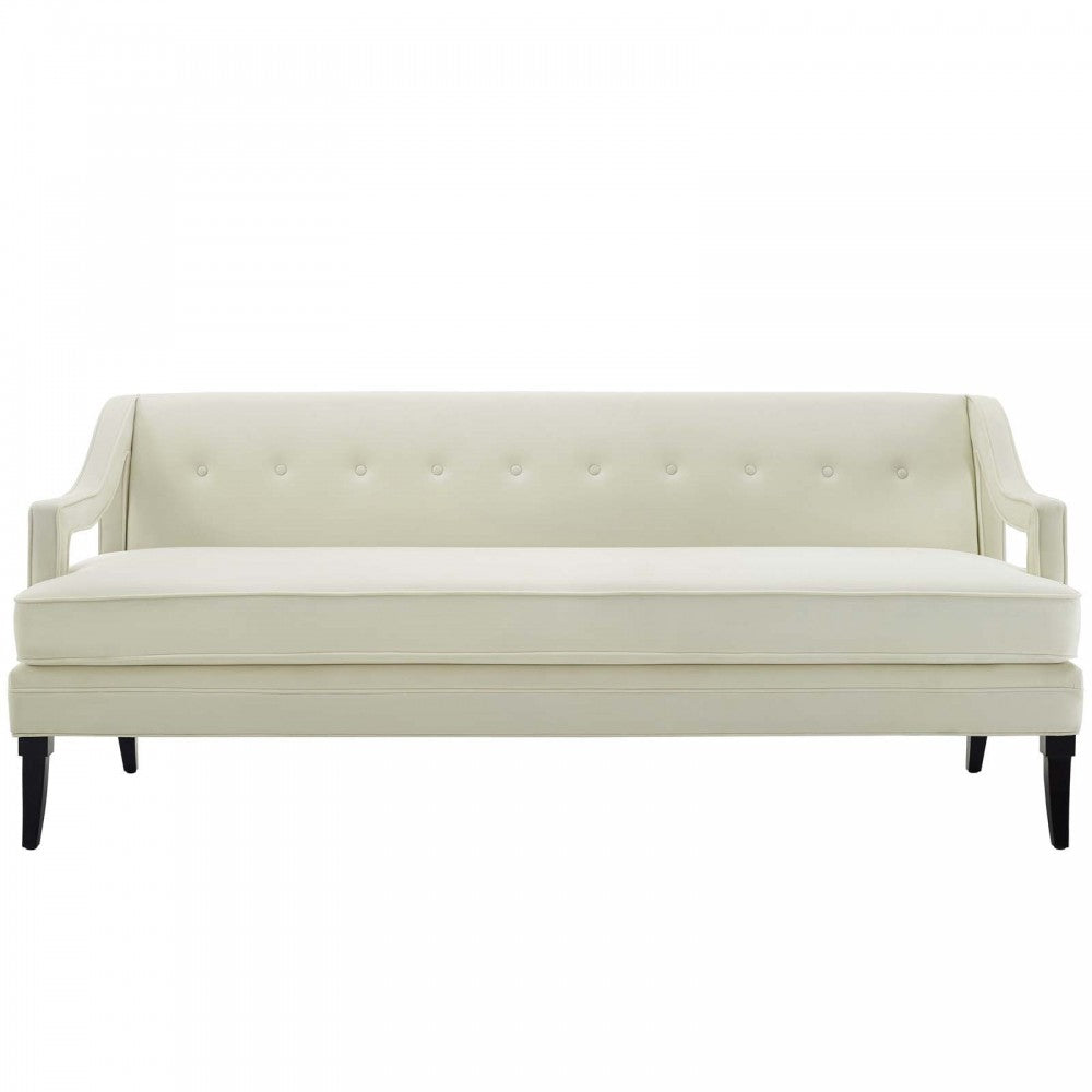 Concur Button Tufted Performance Velvet Sofa, Ivory
