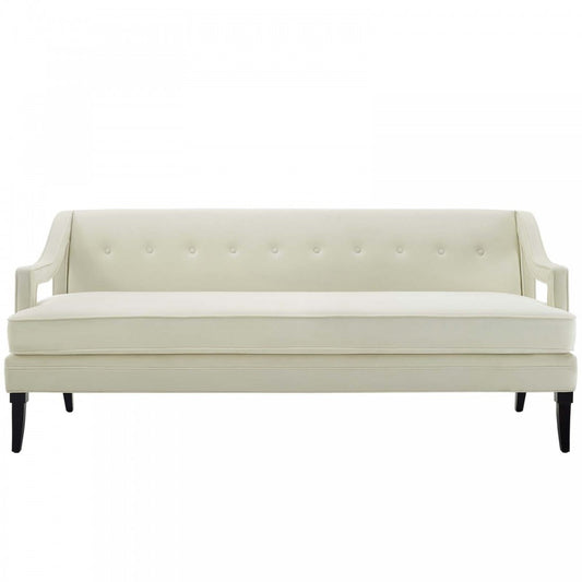 Concur Button Tufted Performance Velvet Sofa, Ivory