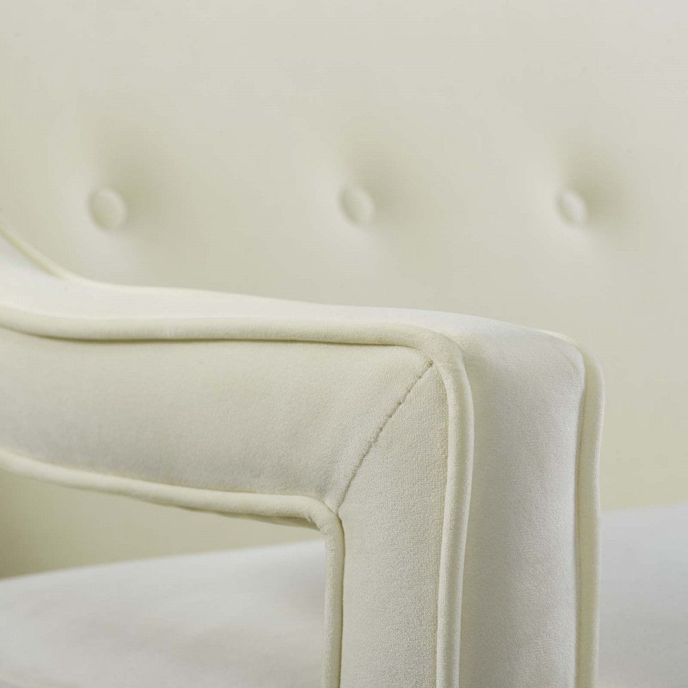 Concur Button Tufted Performance Velvet Sofa, Ivory