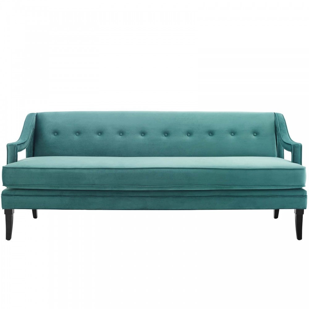Concur Button Tufted Performance Velvet Sofa, Teal