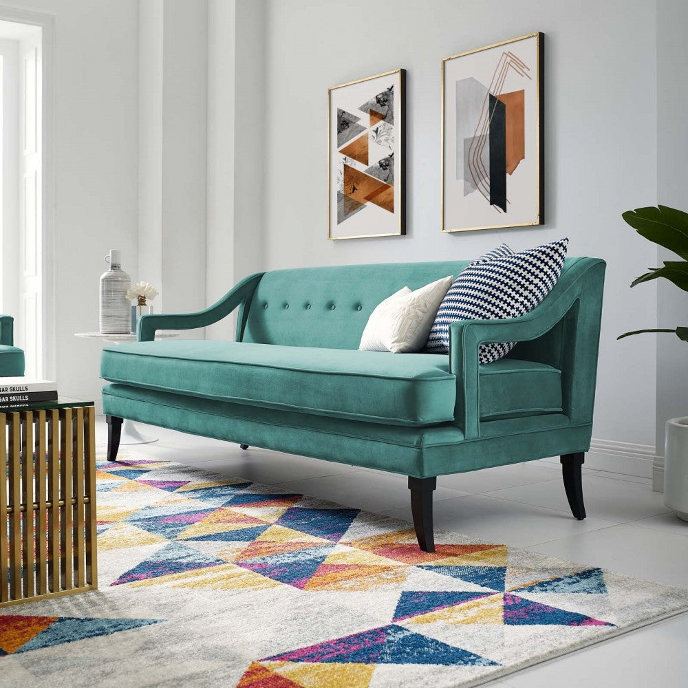 Concur Button Tufted Performance Velvet Sofa, Teal
