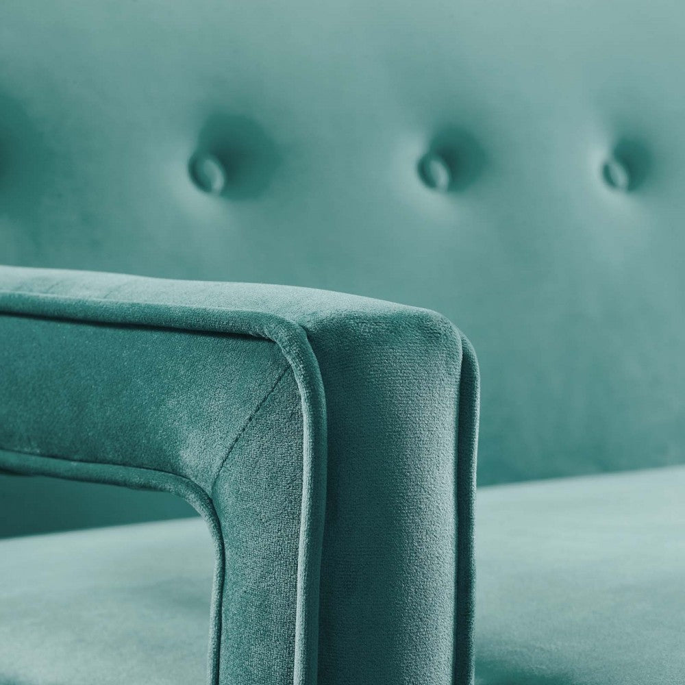Concur Button Tufted Performance Velvet Sofa, Teal