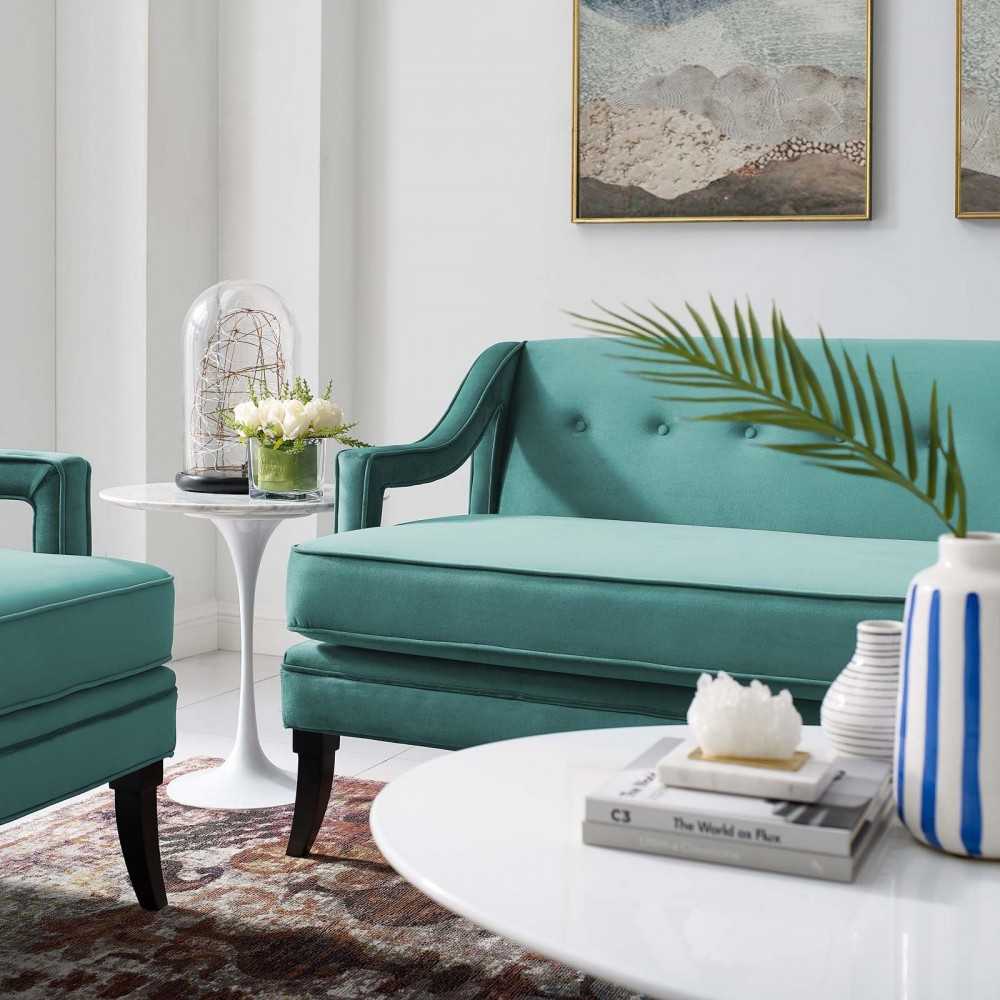Concur Button Tufted Performance Velvet Sofa, Teal