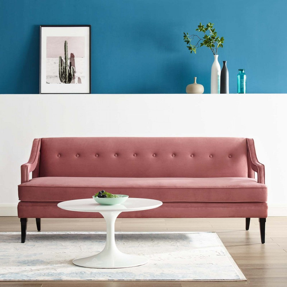 Concur Button Tufted Performance Velvet Sofa, Dusty Rose
