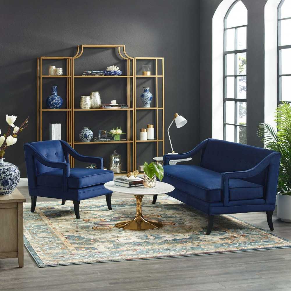 Concur Living Room Set Performance Velvet Set of 2, Navy, EEI-4024-NAV-SET