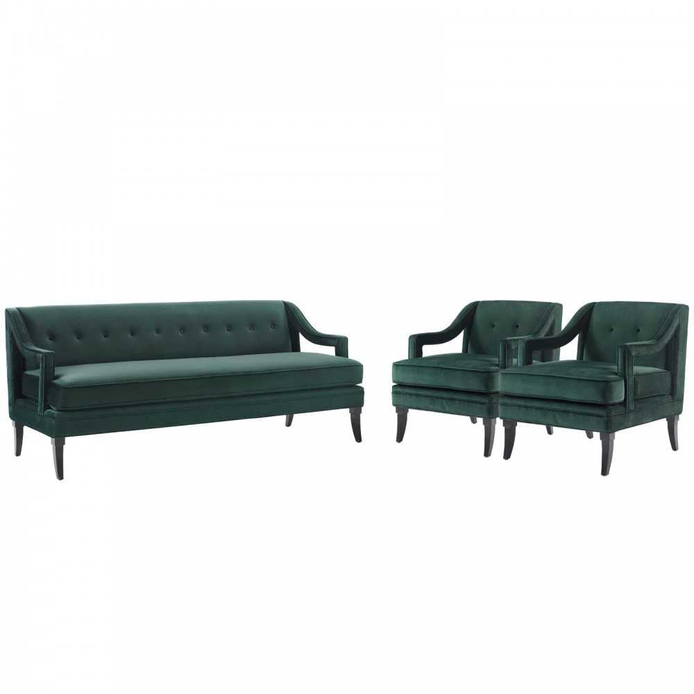 Concur Living Room Set Performance Velvet Set of 3, Green