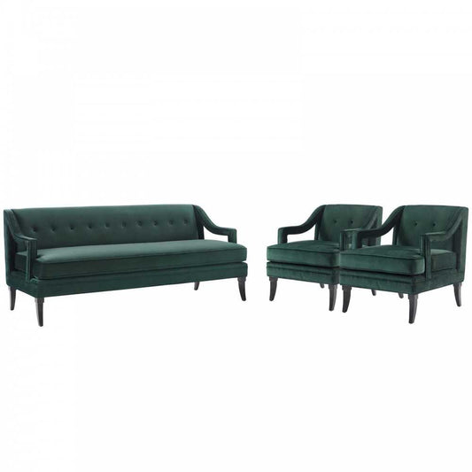 Concur Living Room Set Performance Velvet Set of 3, Green