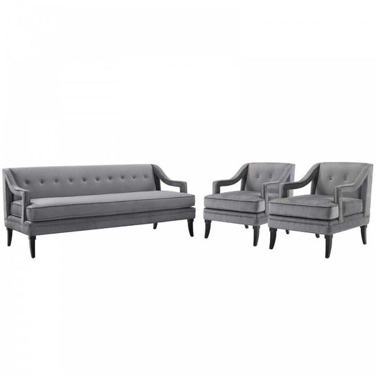 Concur Living Room Set Performance Velvet Set of 3, Gray