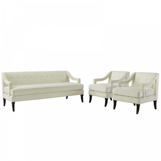Concur Living Room Set Performance Velvet Set of 3, Ivory