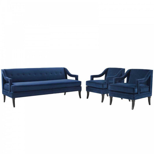 Concur Living Room Set Performance Velvet Set of 3, Navy