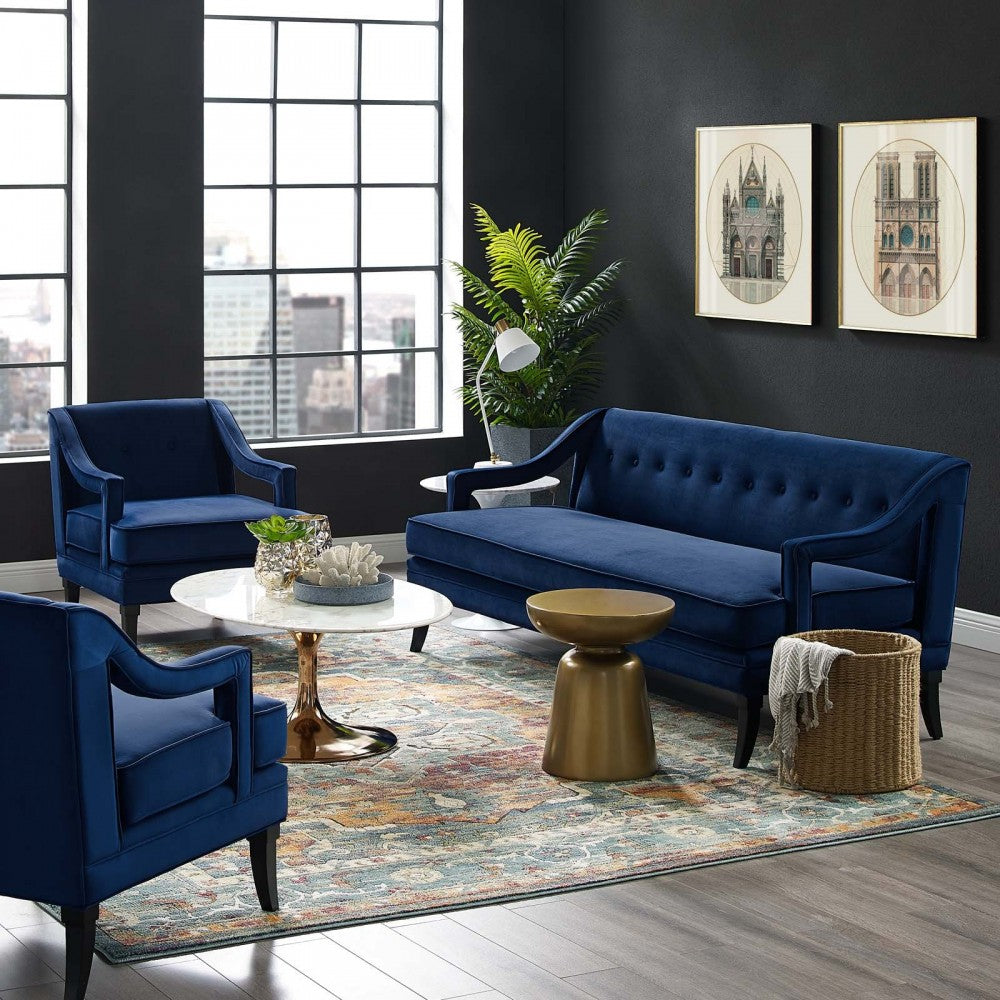 Concur Living Room Set Performance Velvet Set of 3, Navy