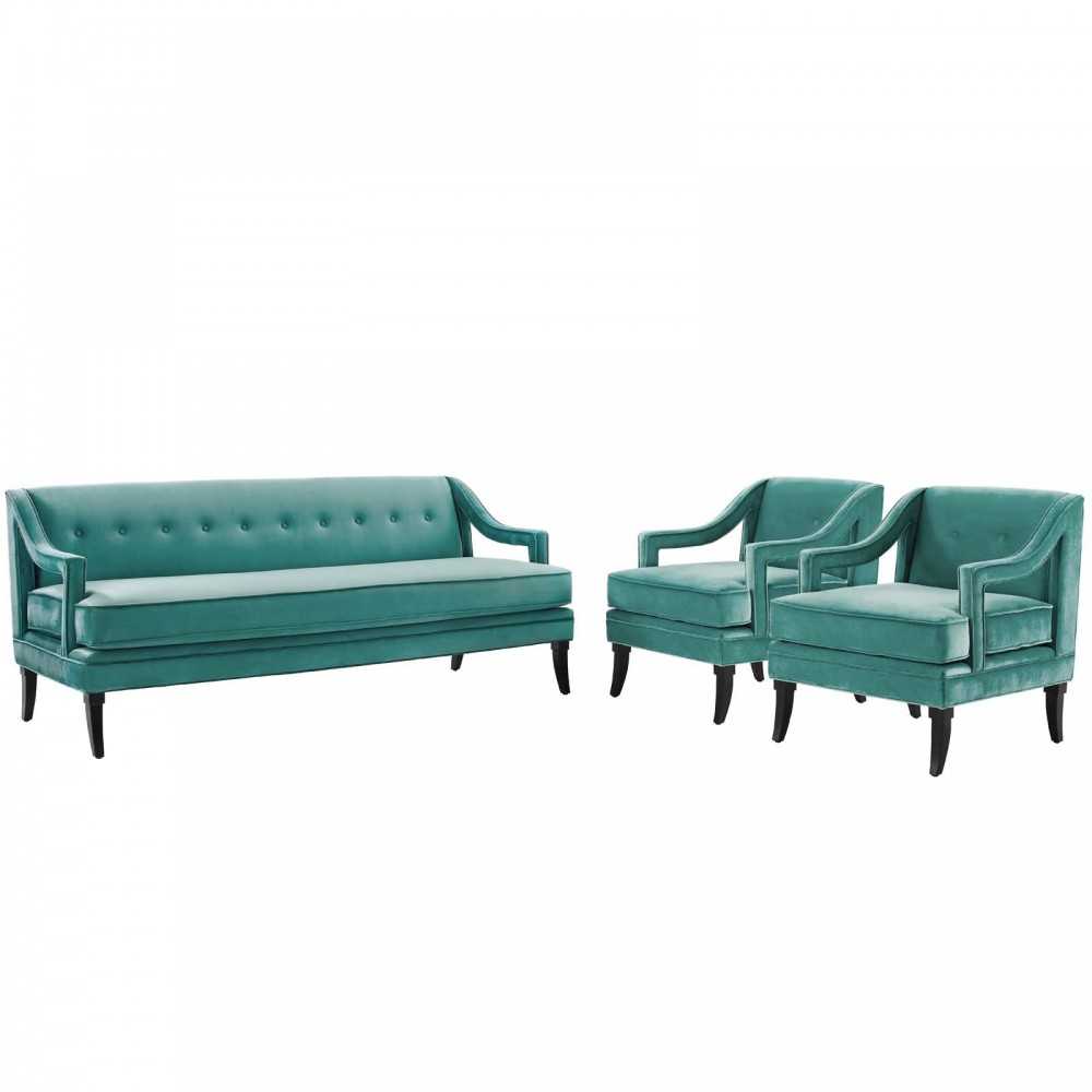 Concur Living Room Set Performance Velvet Set of 3, Teal