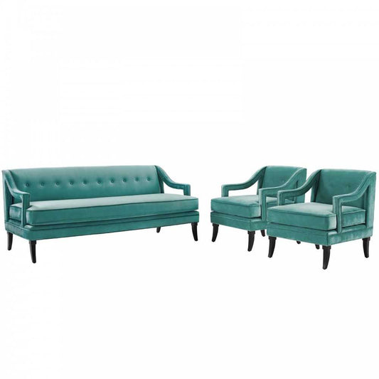 Concur Living Room Set Performance Velvet Set of 3, Teal