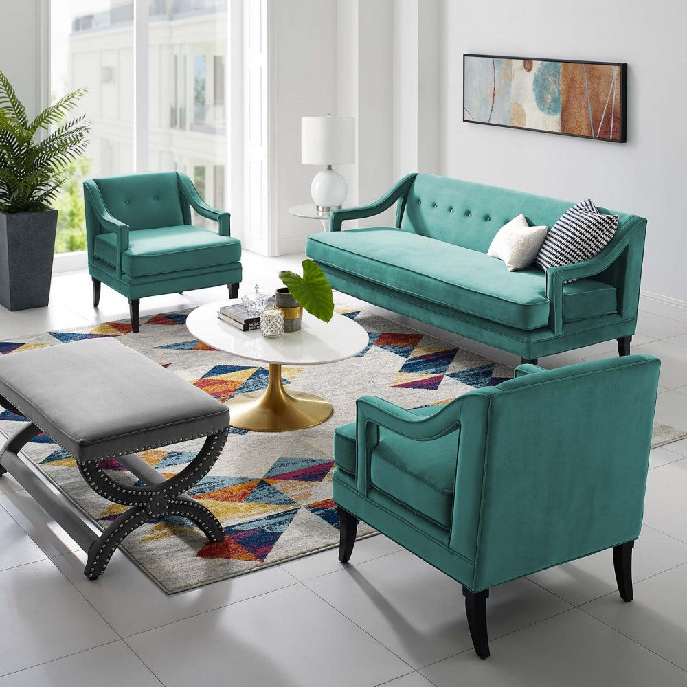 Concur Living Room Set Performance Velvet Set of 3, Teal