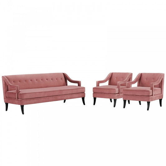Concur Living Room Set Performance Velvet Set of 3, Dusty Rose