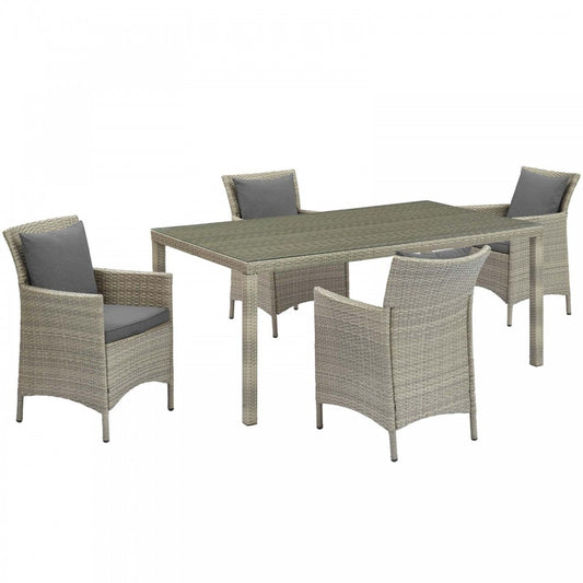 Conduit 5 Piece Outdoor Patio Wicker Rattan Dining Set, Light Gray Charcoal