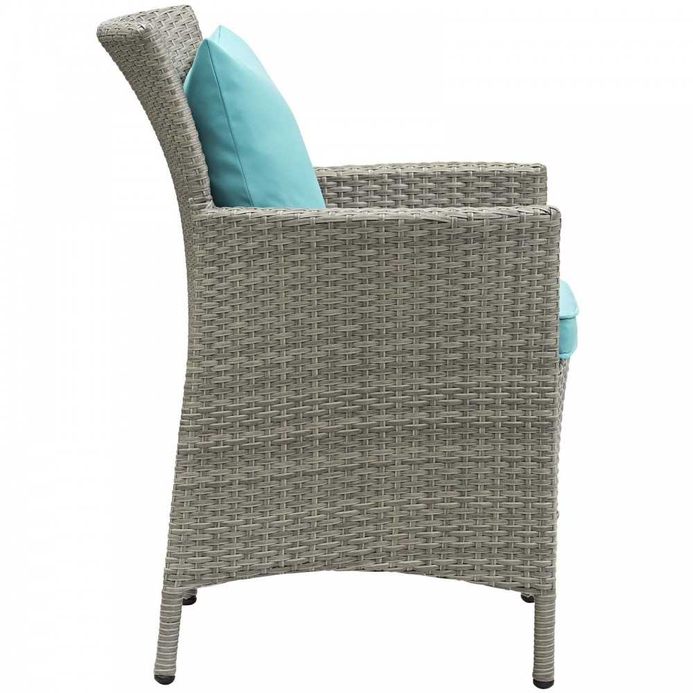 Conduit 5 Piece Outdoor Patio Wicker Rattan Dining Set, Light Gray Turquoise