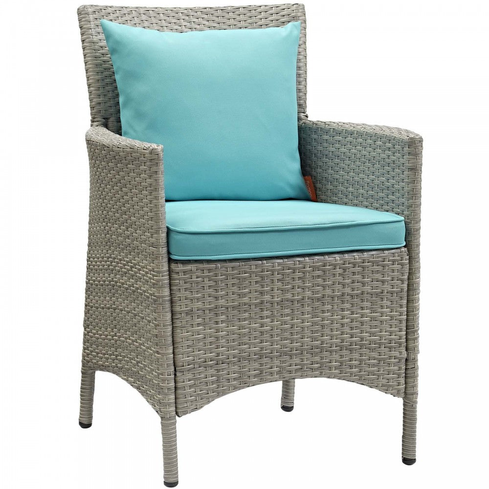 Conduit 5 Piece Outdoor Patio Wicker Rattan Dining Set, Light Gray Turquoise