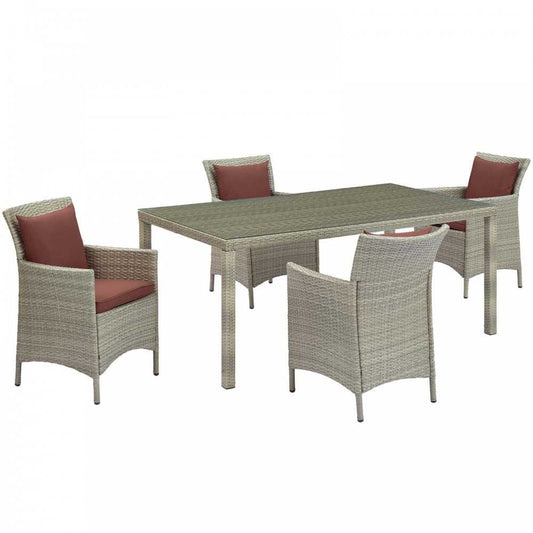 Conduit 5 Piece Outdoor Patio Wicker Rattan Dining Set, Light Gray Currant