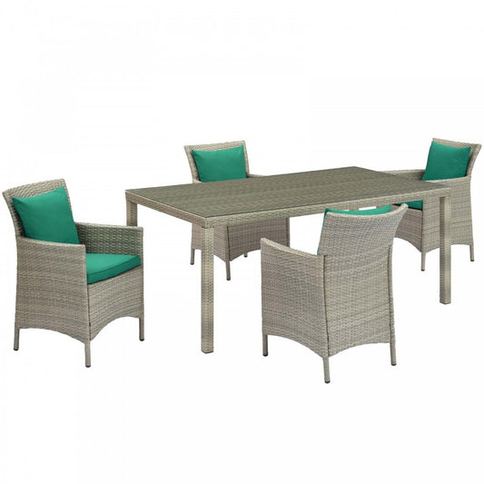 Conduit 5 Piece Outdoor Patio Wicker Rattan Dining Set, Light Gray Green