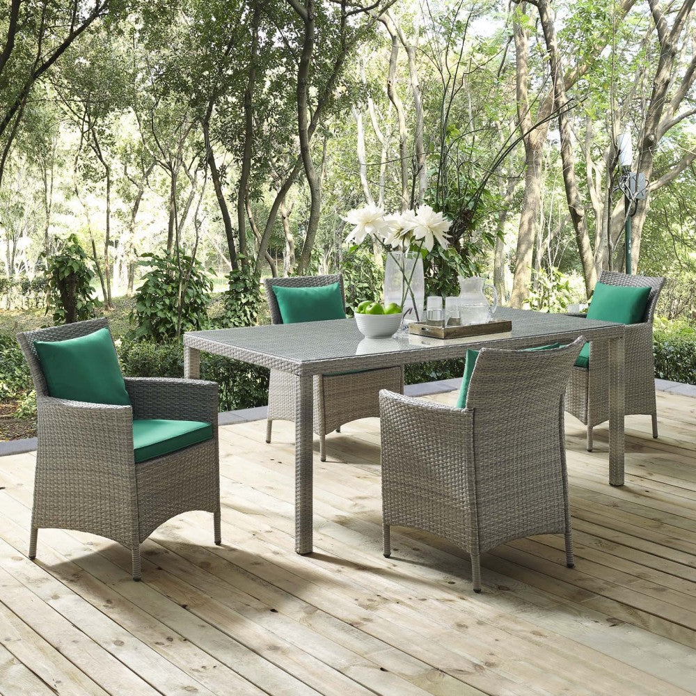 Conduit 5 Piece Outdoor Patio Wicker Rattan Dining Set, Light Gray Green