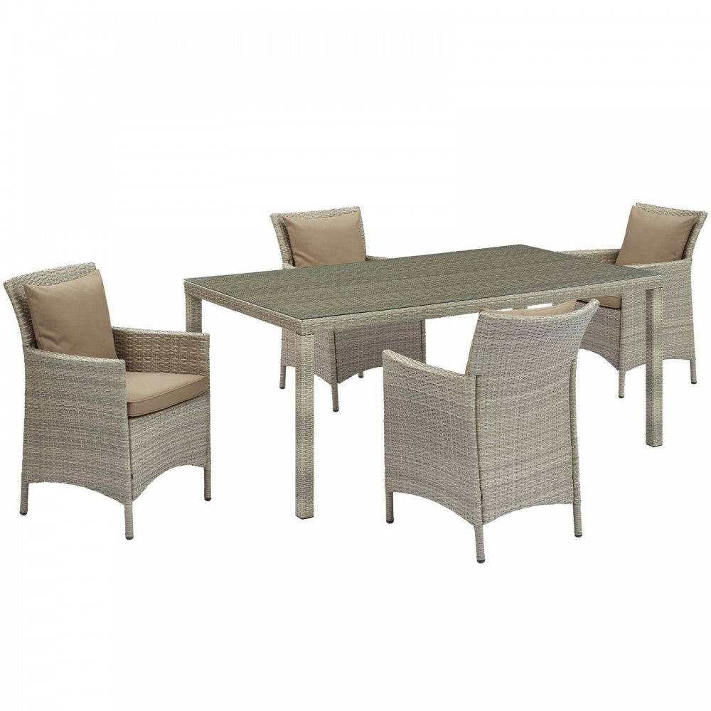 Conduit 5 Piece Outdoor Patio Wicker Rattan Dining Set, Light Gray Mocha